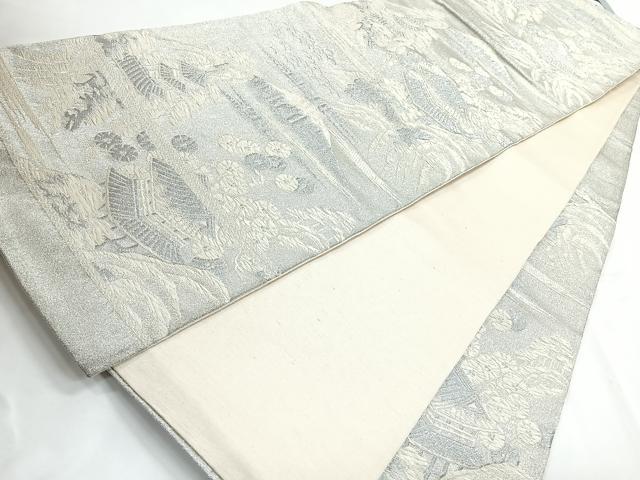 平和屋着物◎六通柄袋帯 唐織 風景文 銀糸 正絹 逸品 CABB1037nb
