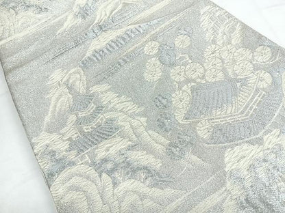 平和屋着物◎六通柄袋帯 唐織 風景文 銀糸 正絹 逸品 CABB1037nb