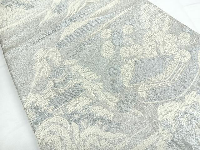 平和屋着物◎六通柄袋帯 唐織 風景文 銀糸 正絹 逸品 CABB1037nb