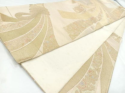 平和屋着物◎六通柄袋帯 綾織錦 束ね熨斗更紗花文 金銀糸 正絹 逸品 CABB1043nb