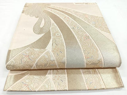 平和屋着物◎六通柄袋帯 綾織錦 束ね熨斗更紗花文 金銀糸 正絹 逸品 CABB1043nb