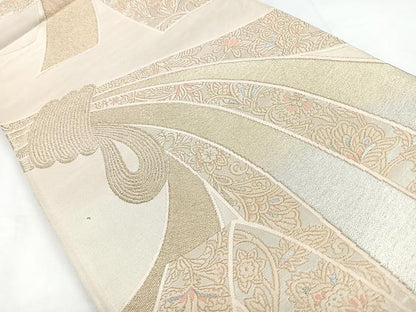 平和屋着物◎六通柄袋帯 綾織錦 束ね熨斗更紗花文 金銀糸 正絹 逸品 CABB1043nb