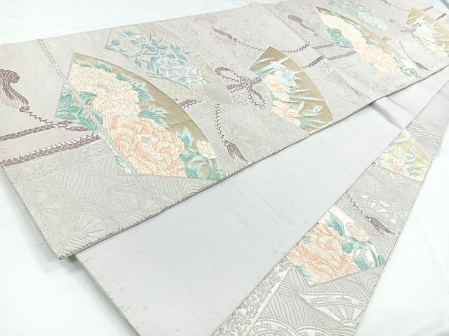 平和屋着物◎六通柄袋帯 唐織 地紙草花文 金銀糸 正絹 逸品 CABB1045nb