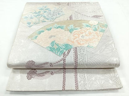 平和屋着物◎六通柄袋帯 唐織 地紙草花文 金銀糸 正絹 逸品 CABB1045nb