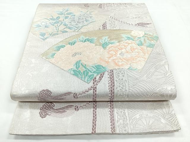平和屋着物◎六通柄袋帯 唐織 地紙草花文 金銀糸 正絹 逸品 CABB1045nb