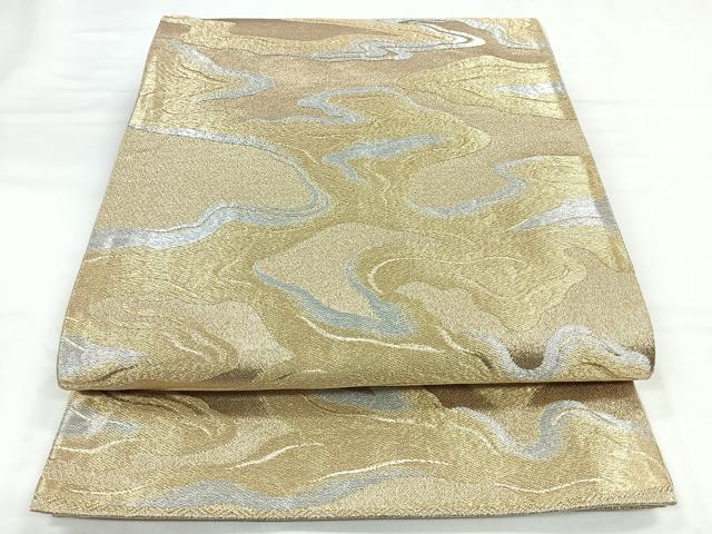 平和屋着物◎六通柄袋帯　霞文　金銀糸　正絹　逸品　CABB1048nb