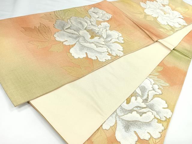 平和屋着物◎六通柄袋帯　唐織　草花文　金糸　正絹　逸品　CABB1049nb