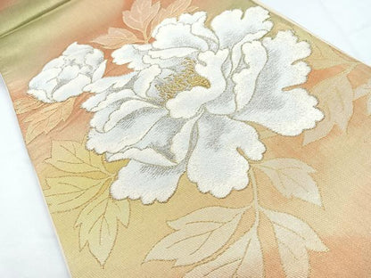 平和屋着物◎六通柄袋帯　唐織　草花文　金糸　正絹　逸品　CABB1049nb