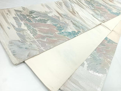 平和屋着物◎六通柄袋帯　風景文　銀糸　正絹　逸品　CABB1051nb