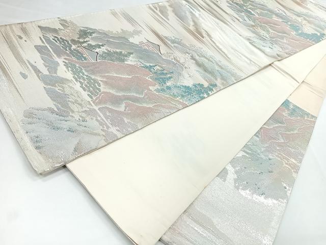 平和屋着物◎六通柄袋帯　風景文　銀糸　正絹　逸品　CABB1051nb