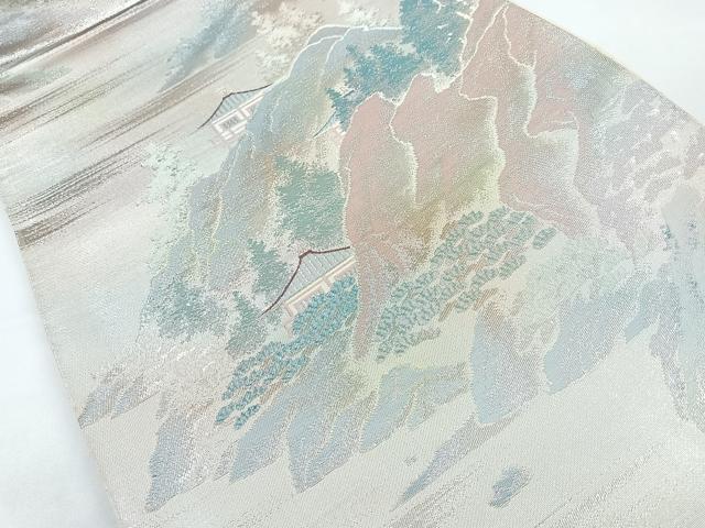 平和屋着物◎六通柄袋帯　風景文　銀糸　正絹　逸品　CABB1051nb