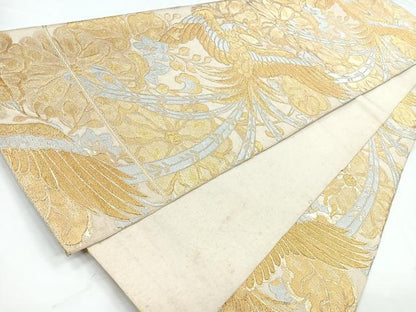 平和屋着物◎六通柄袋帯　更紗花鳥文　金銀糸　正絹　逸品　CABB1060nb