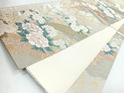 平和屋着物◎六通柄袋帯　唐織　草花文　金銀糸　正絹　逸品　CABB1071nb