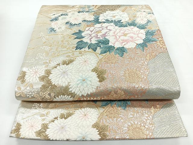 平和屋着物◎六通柄袋帯　唐織　草花文　金銀糸　正絹　逸品　CABB1071nb