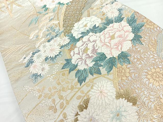 平和屋着物◎六通柄袋帯　唐織　草花文　金銀糸　正絹　逸品　CABB1071nb