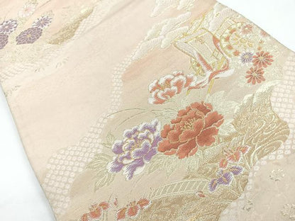 平和屋着物◎六通柄袋帯　唐織　御所車花文　金糸　正絹　逸品　CABB1072nb