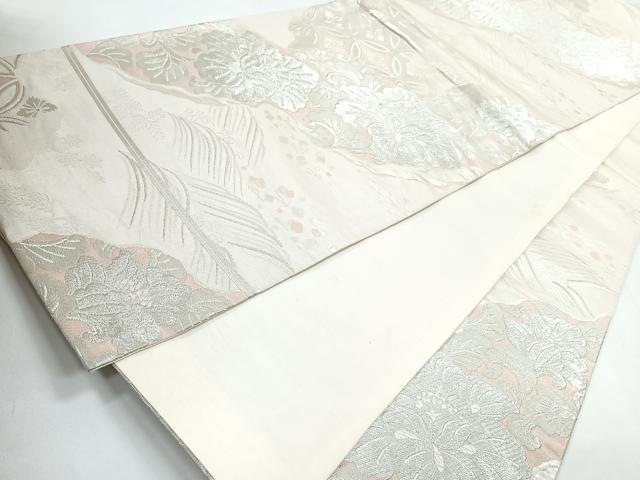 平和屋着物◎六通柄袋帯　草花文　銀糸　正絹　逸品　CABB1074nb