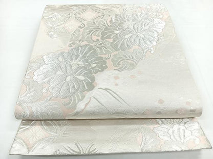 平和屋着物◎六通柄袋帯　草花文　銀糸　正絹　逸品　CABB1074nb