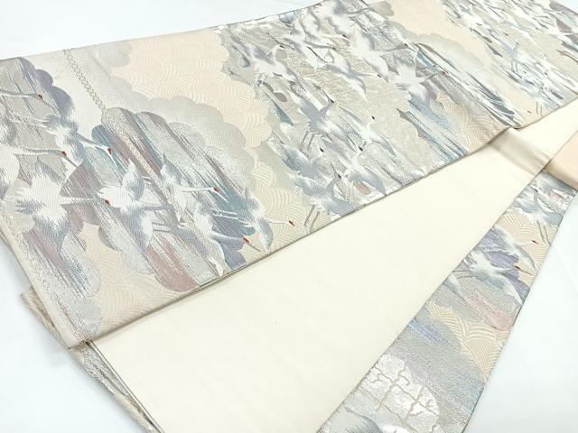 平和屋着物◎六通柄袋帯 唐織 群鶴 金糸 正絹 逸品 CABB1079nb