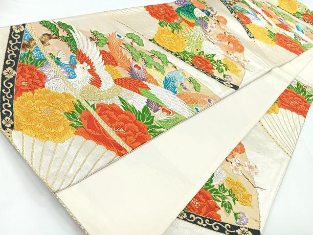 平和屋着物◎六通柄袋帯　孔雀花文　金銀糸　正絹　逸品　CABB1084nb