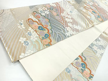 平和屋着物◎六通柄袋帯　唐織　流水枝松文　金銀糸　正絹　逸品　CABB1093nb