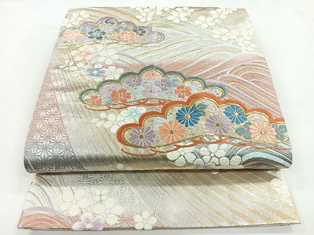 平和屋着物◎六通柄袋帯　唐織　流水枝松文　金銀糸　正絹　逸品　CABB1093nb