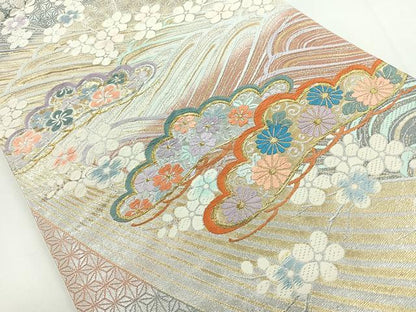 平和屋着物◎六通柄袋帯　唐織　流水枝松文　金銀糸　正絹　逸品　CABB1093nb