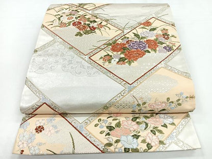 平和屋着物◎六通柄袋帯 唐織 草花文 金銀糸 正絹 逸品 CABB1096nb