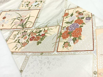 平和屋着物◎六通柄袋帯 唐織 草花文 金銀糸 正絹 逸品 CABB1096nb