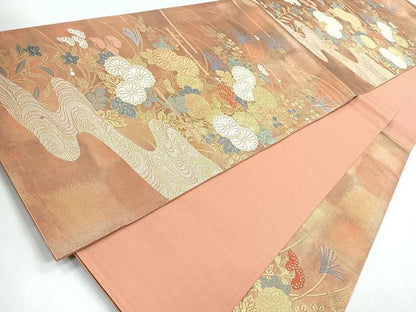 平和屋着物◎六通柄袋帯 作家物 唐織 蒔絵錦 金糸 正絹 逸品 CABB1097nb
