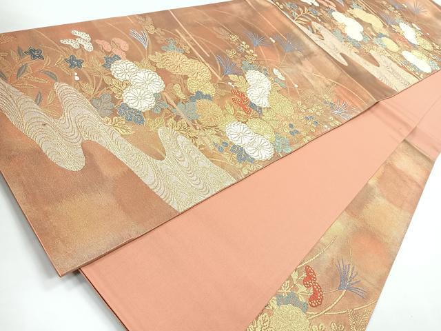 平和屋着物◎六通柄袋帯 作家物 唐織 蒔絵錦 金糸 正絹 逸品 CABB1097nb