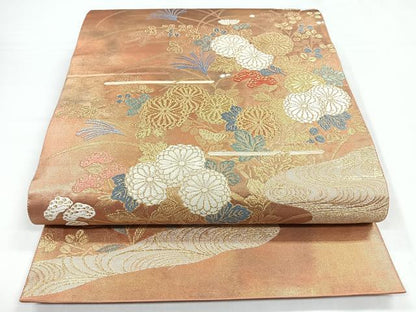 平和屋着物◎六通柄袋帯 作家物 唐織 蒔絵錦 金糸 正絹 逸品 CABB1097nb
