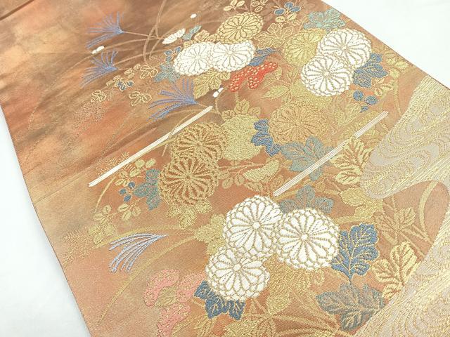 平和屋着物◎六通柄袋帯 作家物 唐織 蒔絵錦 金糸 正絹 逸品 CABB1097nb