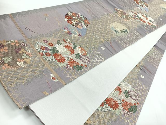 平和屋着物◎六通柄袋帯 唐織 花丸文 金銀糸 正絹 逸品 CABB1098nb