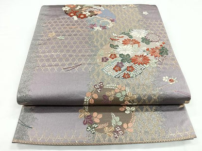 平和屋着物◎六通柄袋帯 唐織 花丸文 金銀糸 正絹 逸品 CABB1098nb