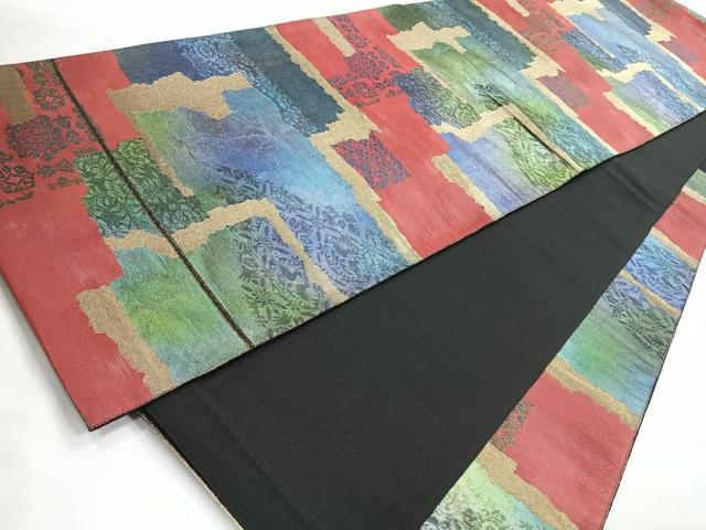 平和屋着物◎六通柄袋帯　更紗花文　引箔　正絹　逸品　CABB1102nb