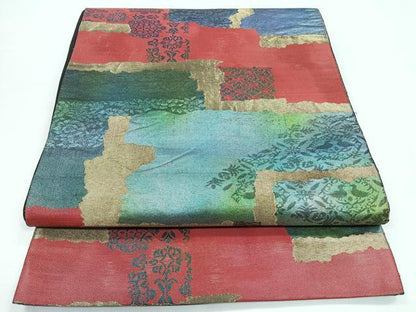 平和屋着物◎六通柄袋帯　更紗花文　引箔　正絹　逸品　CABB1102nb