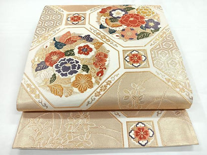 平和屋着物◎六通柄袋帯 唐織 蜀江花蝶文 金糸 正絹 逸品 CABB1106nb