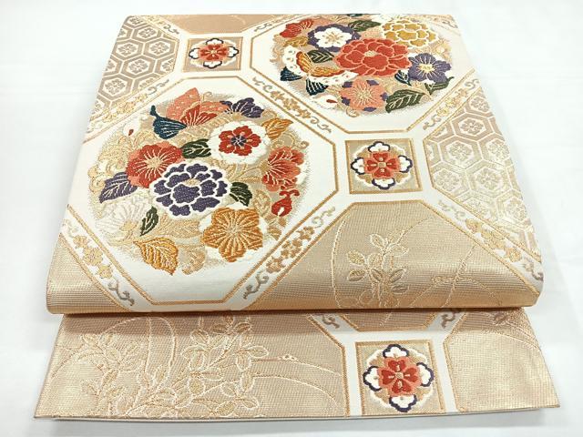 平和屋着物◎六通柄袋帯 唐織 蜀江花蝶文 金糸 正絹 逸品 CABB1106nb