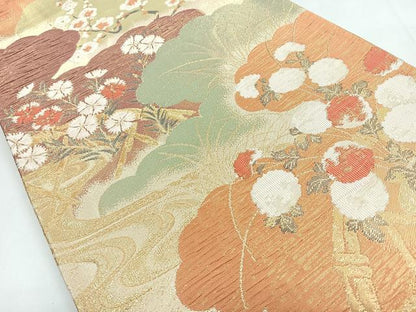 平和屋着物◎六通柄袋帯　流水花文　金糸　正絹　逸品　CABB1109nb