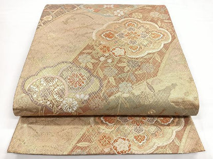 平和屋着物◎六通柄袋帯 唐織 草花文 金糸 正絹 逸品 CABB1112nb