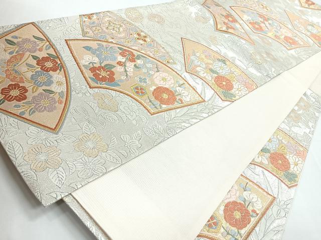 平和屋着物◎六通柄袋帯 唐織 地紙重ね花文 金銀糸 正絹 逸品 CABB1113nb