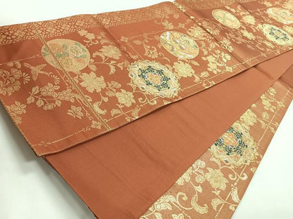 平和屋着物◎六通柄袋帯 更紗花鳥文 金糸 正絹 逸品 CABB1115nb
