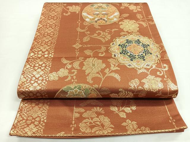 平和屋着物◎六通柄袋帯 更紗花鳥文 金糸 正絹 逸品 CABB1115nb
