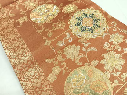 平和屋着物◎六通柄袋帯 更紗花鳥文 金糸 正絹 逸品 CABB1115nb