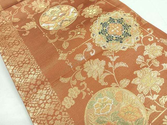平和屋着物◎六通柄袋帯 更紗花鳥文 金糸 正絹 逸品 CABB1115nb