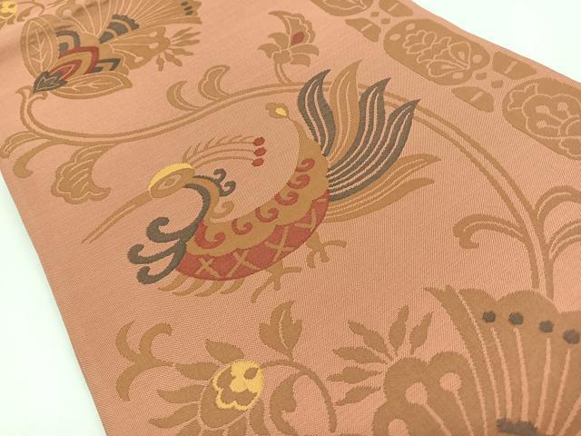 平和屋着物◎六通柄袋帯 更紗花鳥文 正絹 逸品 CABB1124nb