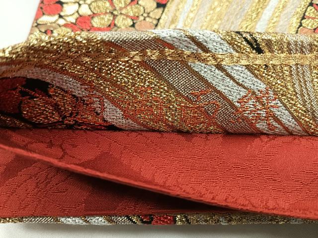 平和屋着物◎六通柄袋帯 流水花文 金銀糸 正絹 逸品 CABB1125nb