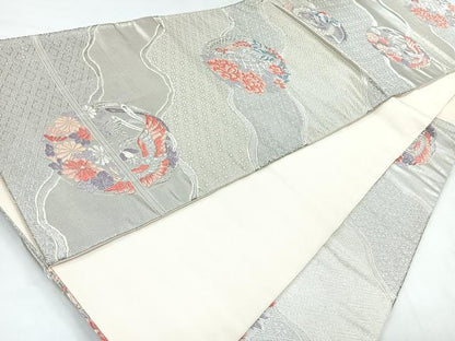 平和屋着物◎六通柄袋帯 唐織 鳳凰花文 銀糸 正絹 逸品 CABB1128nb