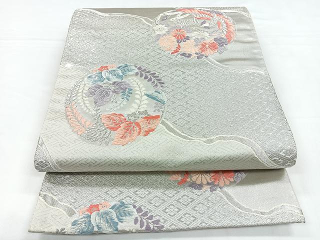 平和屋着物◎六通柄袋帯 唐織 鳳凰花文 銀糸 正絹 逸品 CABB1128nb